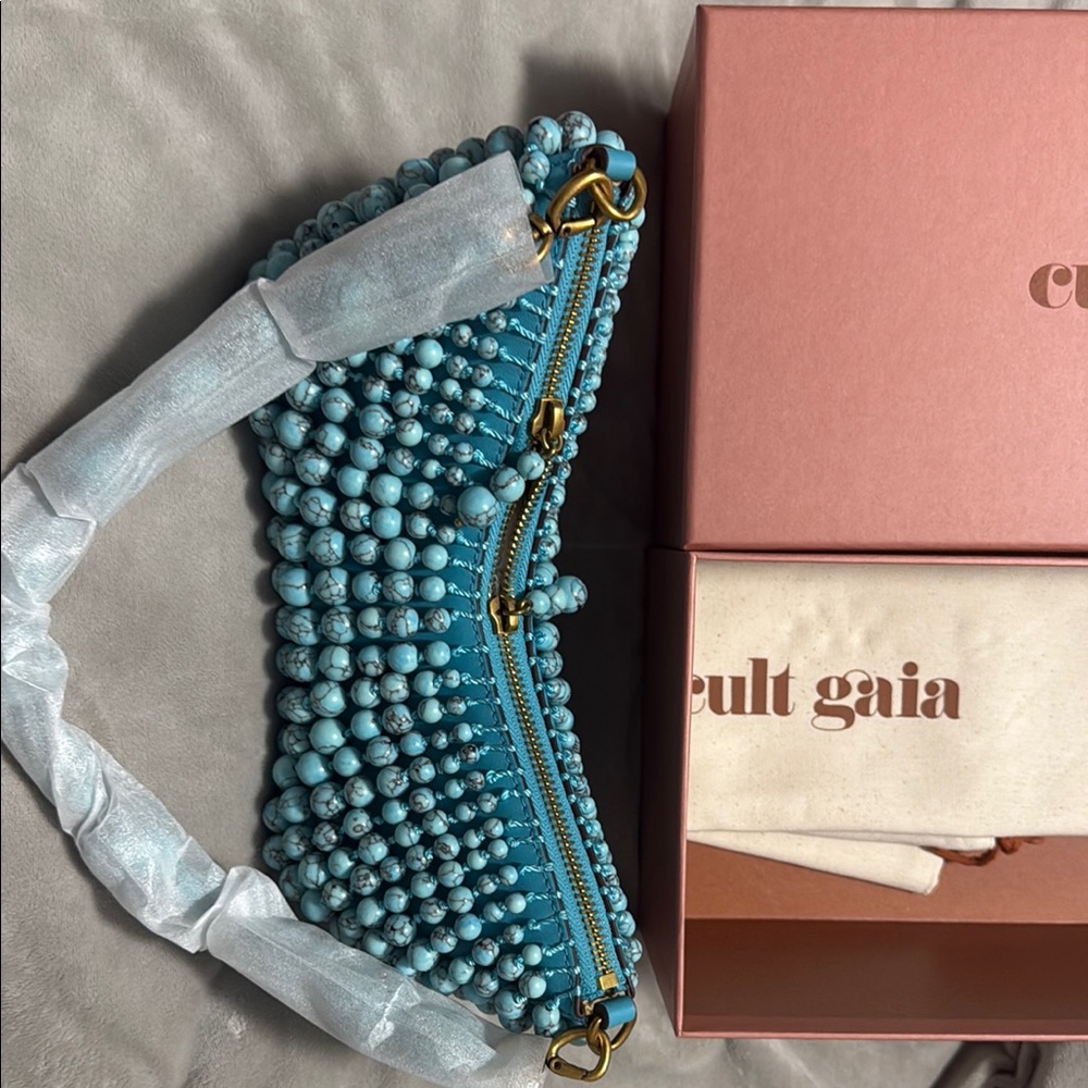 cult gaia turquoise beaded mini bag with gold hardware - Picture 2 of 7